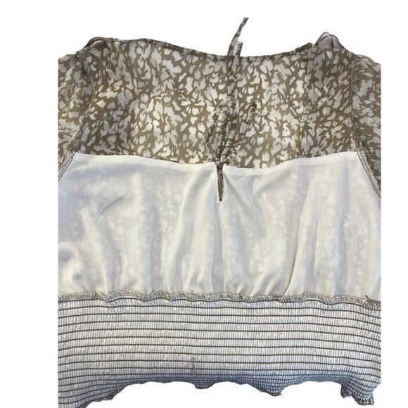 Nine Britton Cream Tan Pattern Smocked Sheer Blouse | Size L | Long Sleeve - Picture 8 of 8